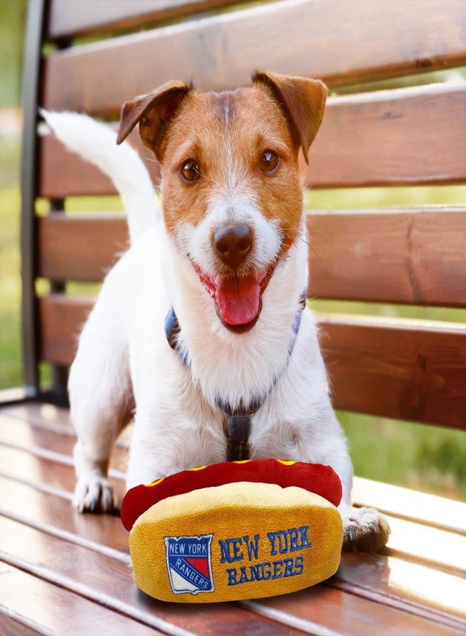 Pets First NHL New York Rangers HOT Dog Plush Dog & CAT Squeak Toy - Cutest HOT-Dog Snack Plush Toy for Dogs & Cats with Inner Squeaker & Beautiful Hockey Team Name/Logo 8 x 5 x 3 Inches - Image 4